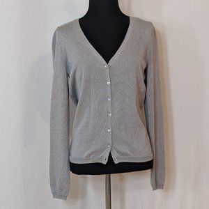 Halogen Button Front Grey Shimmer Cardigan